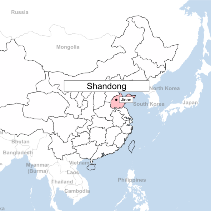 Map of China highlighting Shandong province with Jinan indicated.